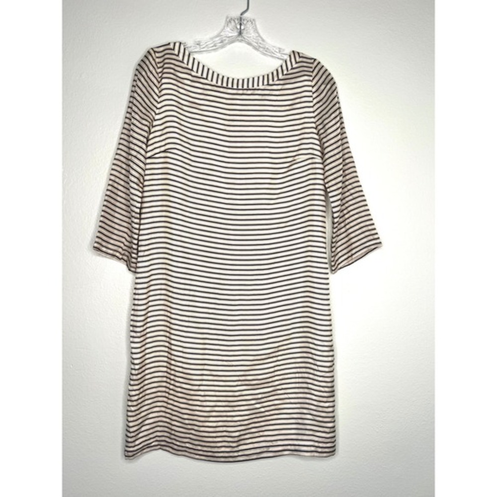 Massimo Dutti Mulberry Silk Striped Shift Dress‎ Cream Black Tan Size 6